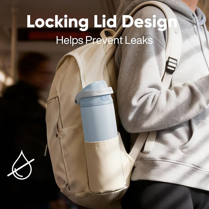ENCOOL Leakproof Insulated Water Bottle with Straw Dual-Sip Water Bottle Bag-Safe Design for Work, Commute & Gym – Keeps Drinks Cold All Day, 32 oz, Charcoal Gray - Image 3